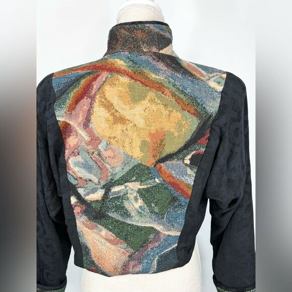 VTG Tzeadle Pasadena Tapestry Art To Wear Cropped Jacket Open Front Size P - Picture 8 of 15